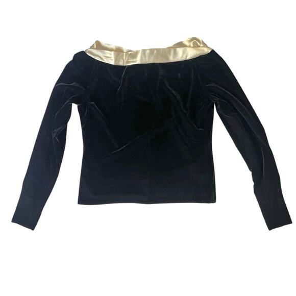 Lafayette 148 New York Black Velvet Blouse with Ivory Satin Collar - Picture 4 of 9